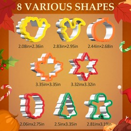 Fall Thanksgiving Cookie cutters Set 8 Pieces, Holiday Christmas Cookie Cutters Pumpkin Leaf Baking Cutters Shapes for Kids with Comfort Grip, Gingerbread Man, Turkey, Squirrel, Xmas Tree, Santa, etc