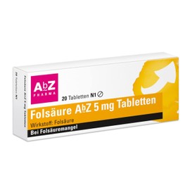 Folic acid AbZ 5 mg tablets: well supplied for folic acid deficiency and pregnancy, 20 tablets