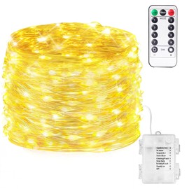 Edew Fairy Light 66FT 200 LED String Lights with Remote, Battery Operated Firefly Lights 8 Modes Copper Wire Lights LED Fairy Light for Indoor Outdoor Wedding Dorm Parties -Warm White