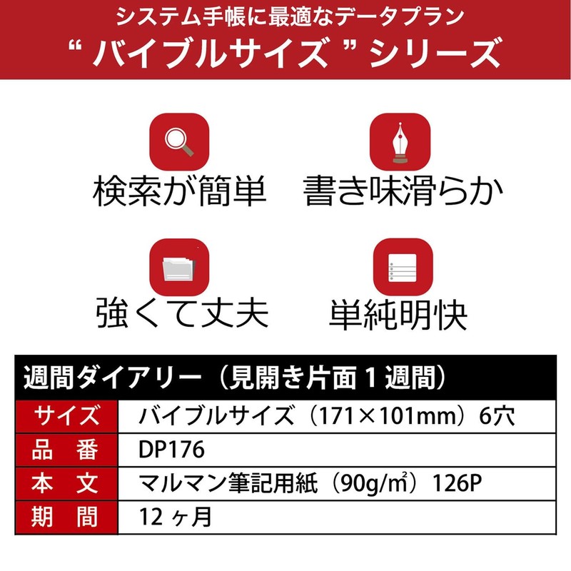 Maruman DP176-25 Planner System Notebook Refill, 2025 Bible-Size Data Plan,