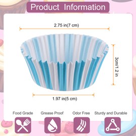 QUARKZMAN 300 Count Cupcake Liners Blue Stripe Cupcake Cups Standard Size Muffins Liners Papers Baking Cups Wrappers Greaseproof for Party Wedding Birthday