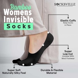 6 or 12 Pair Bamboo Invisible Socks Women | Naturally Moisture Wicking, Soft & Breathable No Show Socks Womens | Black, Grey, Nude, White | Athletic, Work, Everyday Wear Low Cut Trainer Socks 4-8