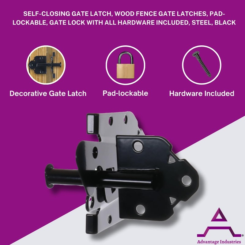 Self-Closing Gate Latch, Wood Fence Gate Latches, Pad-Lockable, Gate Lock