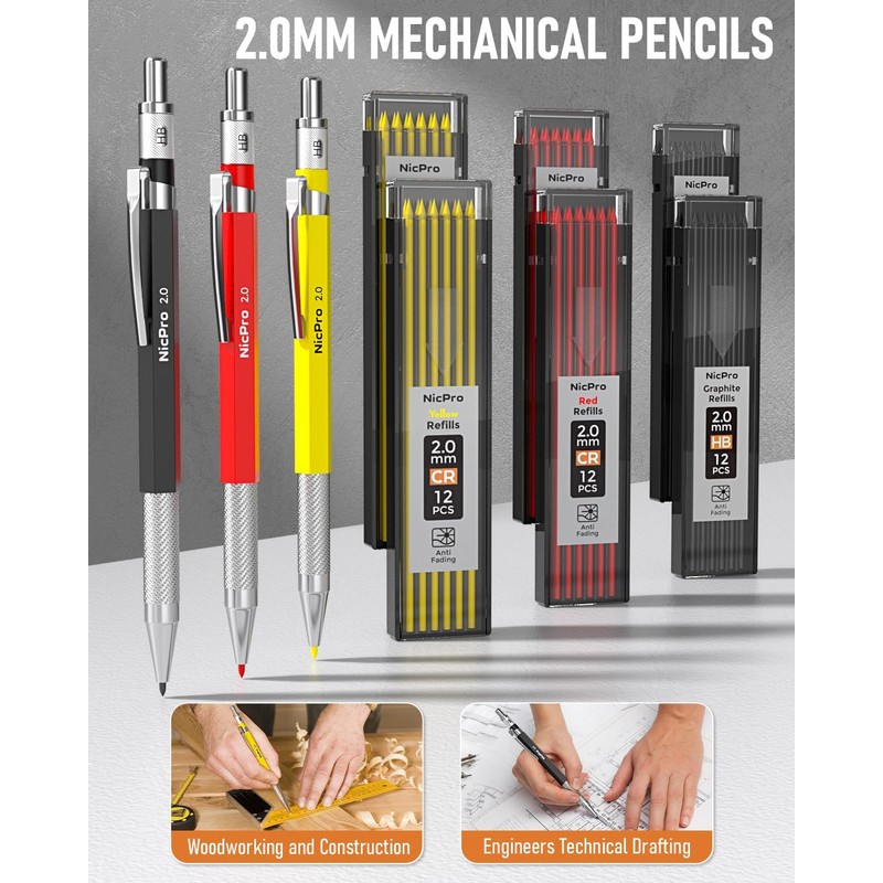 Nicpro 31 Pack Carpenter Pencil Set with Sharpener, Mechanical Carpenter