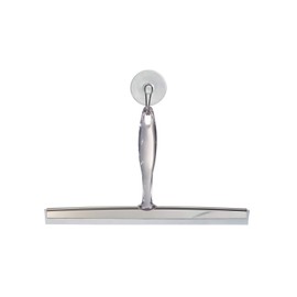 iDesign Zia Metal and Plastic Bathroom Squeegee for Shower, Glass Doors, Floors, Mirrors, with Suction Hook Holder , 12 Inches, Clear and Stainless Steel