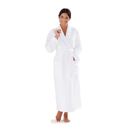 Boca Terry Women's Robe, Luxury Microfiber Bathrobe, Long Hotel Spa Robes for Women, Large, White