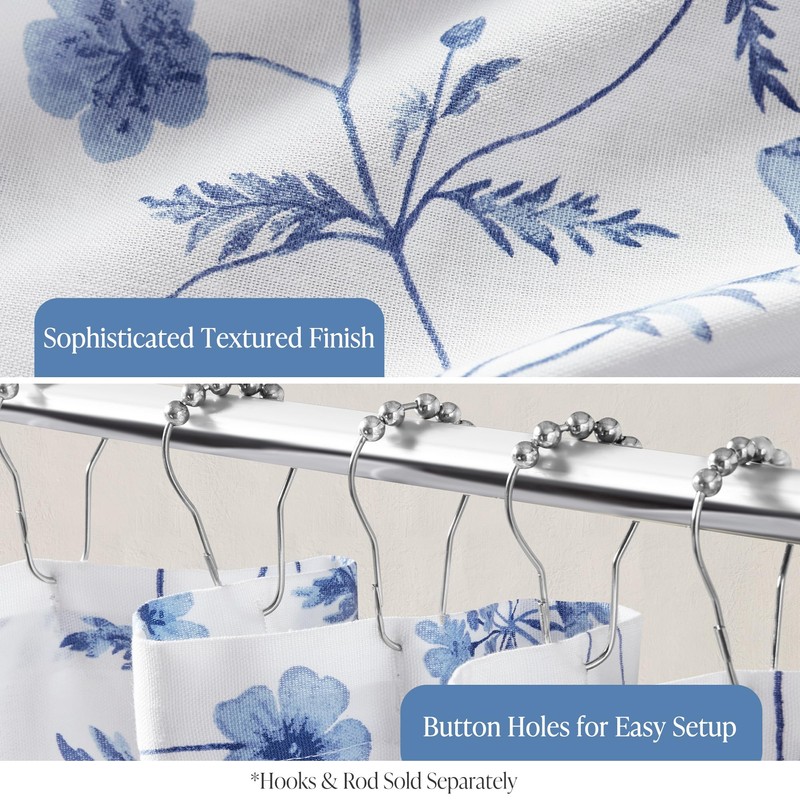 Martha Stewart Martha's Garden Shower Curtain Botanical Floral Print Cotton