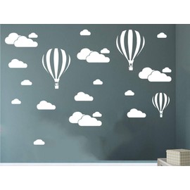DXLING White Clouds & Hot Air Balloons Nursery Kids Childs Room Vinyl Wall Art Sticker Baby wall Decals Removable Waterproof Wallpaper D952 (white)