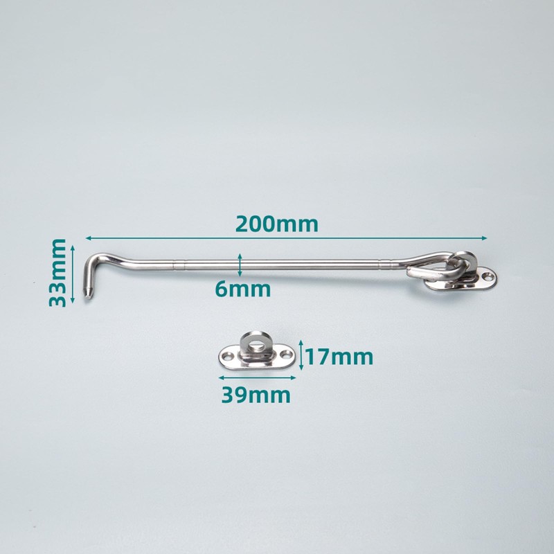 Hook and Eye Latch 8 Inch Silver Cabin Hook Outside