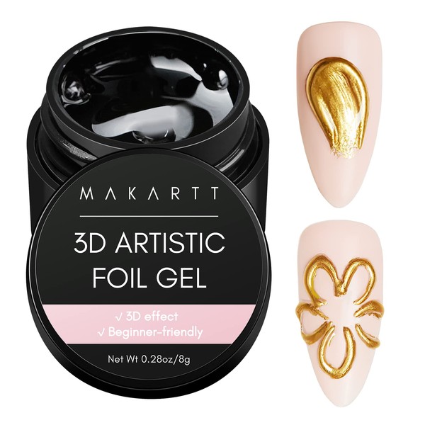 Makartt 3D Nail Art Foil Glue, 8 g Transfer Foil Nails UV Gel, Foil Transfer Gel for 3D Gel Nail Art, Charm Nail Foils, Linear/Shell/Ripple Design, Nail Studio, DIY UV Lamp