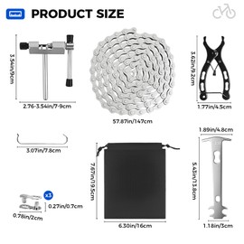 Bike Chain 6/7/8 Speed Chain 116 Links 1/2x3/32" Mountain/Road Cycling Maintenance Tools Bicycle Chain with Chain Breaker Link Plier,Cutter&Inspection Gauge Multifunctional Bicycle Repair Accessories