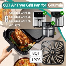 8QT Air Fryer Grill Plate for Gourmia GAF838 GAF856 GAF826 Air Fryers, 9.8''×9.8'' Square Air Fryer Tray Replacement for Gourmia, Nonstick Air Fryer Grill Pan for Gourmia 8QT Air Fryer