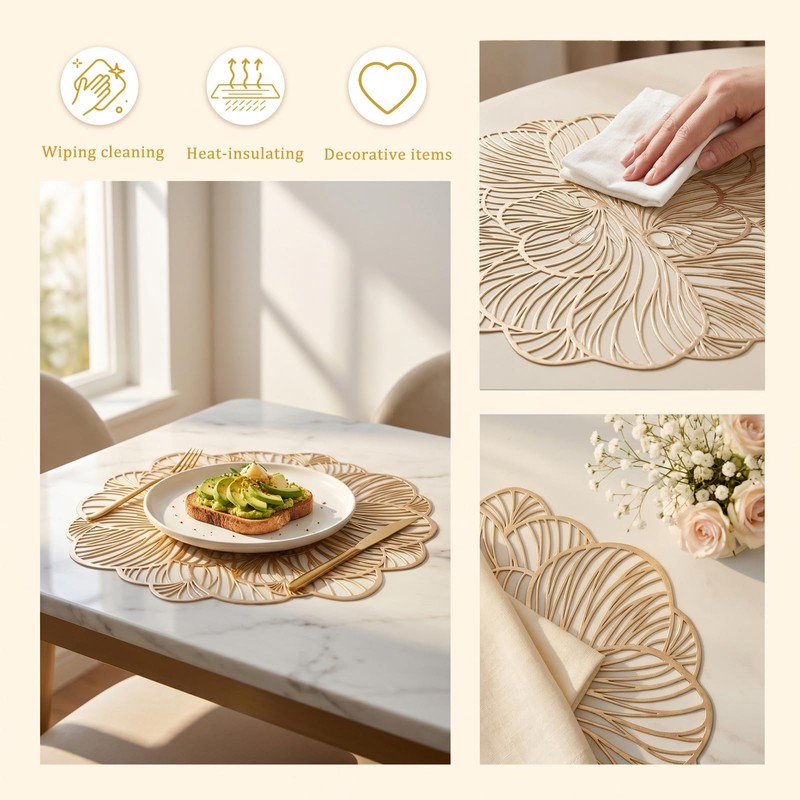 Simulated Flower-Shaped Vinyl Plastic Placemats Set of 6 — Heat