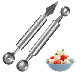 Acpetdr Melon Baller Scoop - 2 Piece Stainless Steel Fruit Carving Tool Set, Double-Sided Ball Scoop for Watermelon, Cantaloupe, and Ice Cream, Kitchen Gadget