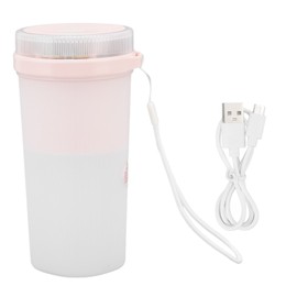 300ml USB Charging Electric Juicer Cup Security Lock Blender with 6 Leaf Knife and Waterproof Blue Light Display for Home Pink