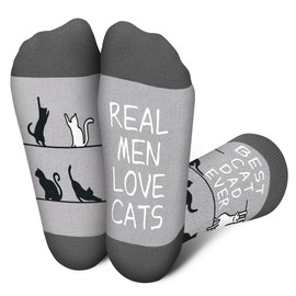 REAL MAN LOVE CATS BEST CAT DAD Socks for Dad Men - Funny Novelty Fathers Day Birthday Gifts for Him Daddy from Daughter Son - Fun Funky Happy Valentines Socks Gift Ideas Christmas Stocking Fillers