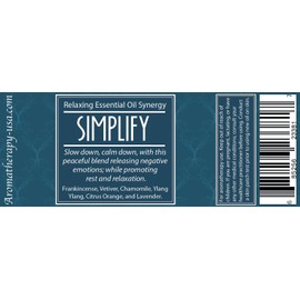 Simplify ~ Relaxing Synergy ~ Frankincense, Vetiver, Chamomile, Ylang Ylang, Citrus Orange, and Lavender.