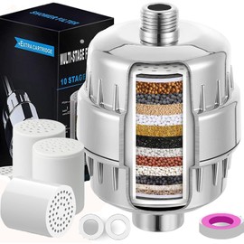 Filtro de Agua para Regadera,25 Etapas Filtro para Regadera,con 3 Cartuchos de Filtro Reemplazable，Filtro Regadera para Elimina Impurezas