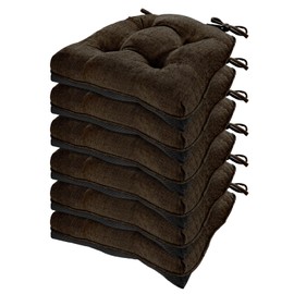 HARBOREST Chair Cushions for Dining Chairs Set of 6 - Chenille Tufted Kitchen Chair Cushions with Ties and Non-Slip Bottom, Memory Foam Chair Pads for Dining Chairs, 17" x 17", Chocolate