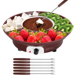 IEBIYO Chocolate Melting Pot Electric Chocolate Fondue Pot Set 3-Section Food Trays with 6pcs Dipping Forks Perfect for Cheese Dessert Housewarming Christmas Party Gifts (Brown)