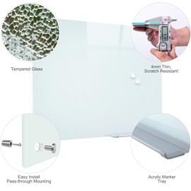 Gooderboard Glass Magnetic White Board - 48 x36 Inches Frameless Dry Erase Whiteboard for Wall, Writing Board for Meeting, Wall Mounted Glass Board for Office and Schools