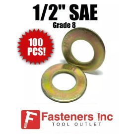 Redding Fasteners (Qty 100) 1/2" SAE Flat Washers Thru-Hardened / Grade 8 Yellow Zinc