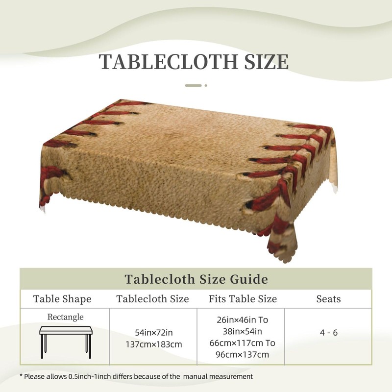 XIOURERY Baseball Table Cloths Decorative for Dining Room, Ball Washable