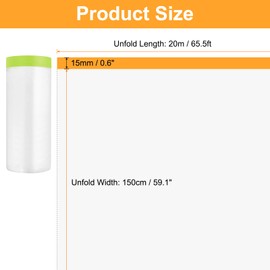 HARFINGTON 3 Rolls Pre-Taped Masking Film 59.1"x65.6ft Tape and Drape Painters Plastic Drop Cloth Film with Tape Plastic Sheeting for Automotive Painting Covering, Green