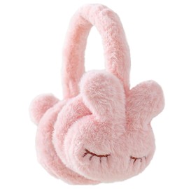 Bseical Ear Warmers Winter Rabbit Earmuffs, Plush Earmuffs for Winter, Cute Rabbit Pattern Design Earmuffs, Adjustable, for Birthday, Christmas, Party Gift, pink