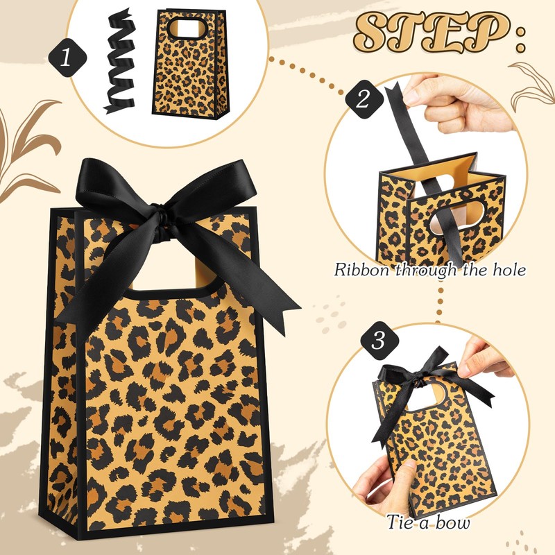 Kolldenn 30 Pack Leopard Print Gift Bag with Handles, 10.2