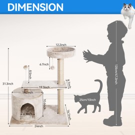 Catcus Cat Tree Tower, 31 inch Cat Tree with Scratching Posts, Cat Tree for Indoor Cats, Small Cat Tower, Cat Playhouse Cat Condos for Adult Cats, Green & Orange (31"+3 Layer)