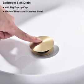 Zexzen Champagne Gold Bathroom Sink Drain Kit Without Overflow, Pop Up Drain Kit Gold Stainless Steel Vessel Sink Drain Assembly Strainer Stopper with Hair Catcher
