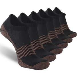 Dsource Copper Compression Socks, Breathable Arch Support Cushioned Ankle Socks for Men Women Sports & Work,6 Pairs Ankle Black& Gold Medium