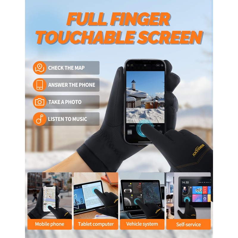 AXEVMEN Winter Gloves (Black, Medium)