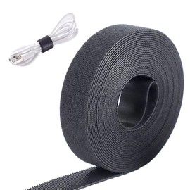 Neyiem Cable Band, Magic Cable Tie, Black, Width 1.0 inches (25 mm) x Length 16.4 ft (5 m), Wide Cable Band, Organize and Fix, For Storage, Strong, Heat Resistant, Repeated Usable, Double Sided Tape