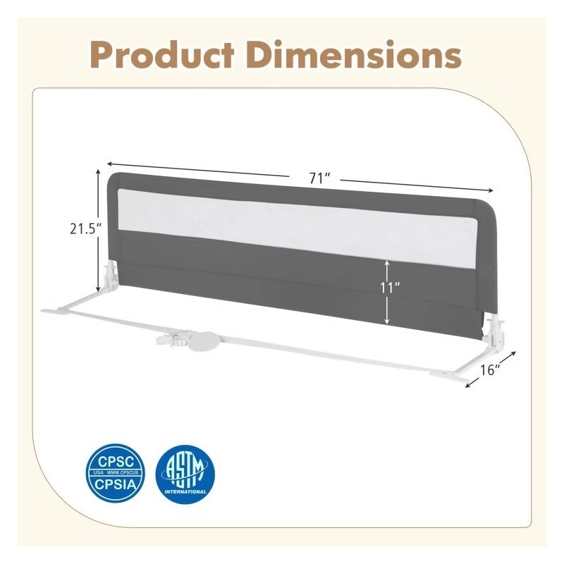 Costway 71" Foldable Adjustable Extra Long Bed Rail Guard Bed
