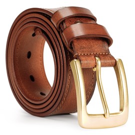 VIPERADE VD2 Men's Full Grain Leather Handmade Belt with Brass Single Prong Buckle, Fashion&Classic Casual Jeans Belt (Brown, L)