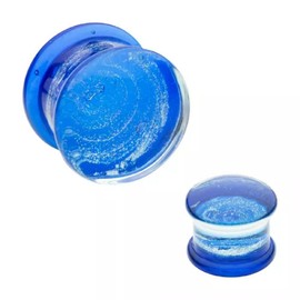 Pierced Owl Cobalt Blue Galaxy Sparkle Swirl Design Glass Double Flared Plugs, Sold As Pair (11mm (7/16"))