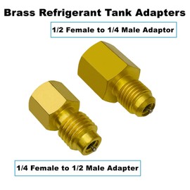 4Pcs 6015 R134A Brass Refrigerant Tank Adapter to R12 Fitting Adapter with Valve Core Remover Tool, 1/2 Female to 1/4 Male and Vacuum Pump Adapter 1/4 Inch Flare Female to 1/2 Inch Male