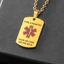 MYLUCKYTAG QR Code Medical Alert Necklace for Men Women - Stainless Steel Engraved Medical ID Tag - Free Online Emergency Medical Profile - Emergency Med Alert Necklace & Jewelry - Medical ID Pendant