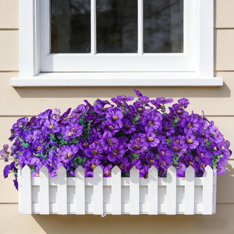 Artificial Flowers for Outdoors, 12 Bundles UV Resistant Pansy, Purple