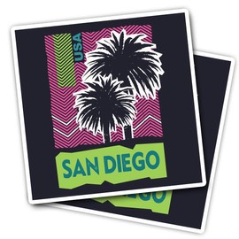 Vinyl Square Stickers (Set of 2) 7.5cm - San Diego USA Palm Vacation for Laptops, Tablets, Luggage, Scrap Booking, Fridges #59252