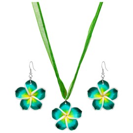 CWVHQ 2 Pairs Bohemian Flower Earrings Hawaiian Plumeria Earrings Necklace Set Bohemia Tropical Flower Dangle Earrings Beach Party Accessories for Women Gifts (style-4)