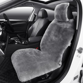 IRIWOOL Fluffy Fur Sheepskin Car Seat Cover Automotive Interior Accessories Seat Covers Accessories Seat Cushions， Soft Natural Pure Wool ，Universal Fits Most Cars SUVs (Grey, Universal Fit)