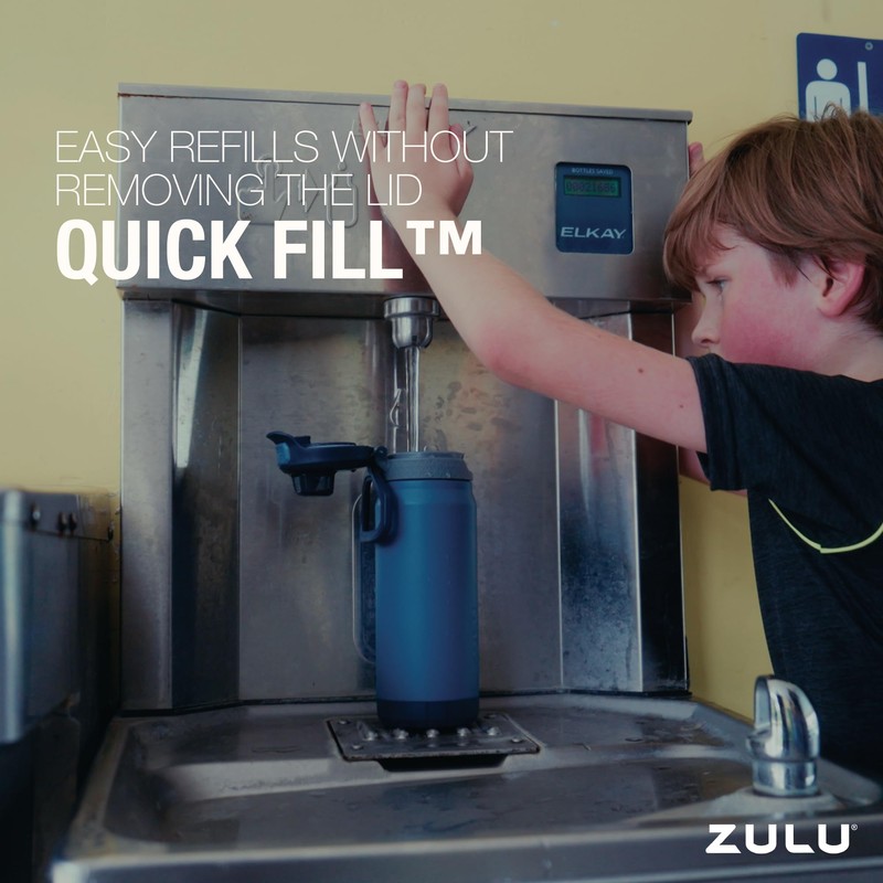 ZULU Powerfill Pro 18oz Kids Stainless Steel Water Bottle with
