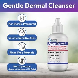 PrimaDerm - Limpiador de heridas de 4 onzas, paquete de 2 unidades, limpiador dérmico no citotóxico, gel de lavado de heridas de fórmula suave a base de poloxámero 188, boquilla ajustable en aerosol o