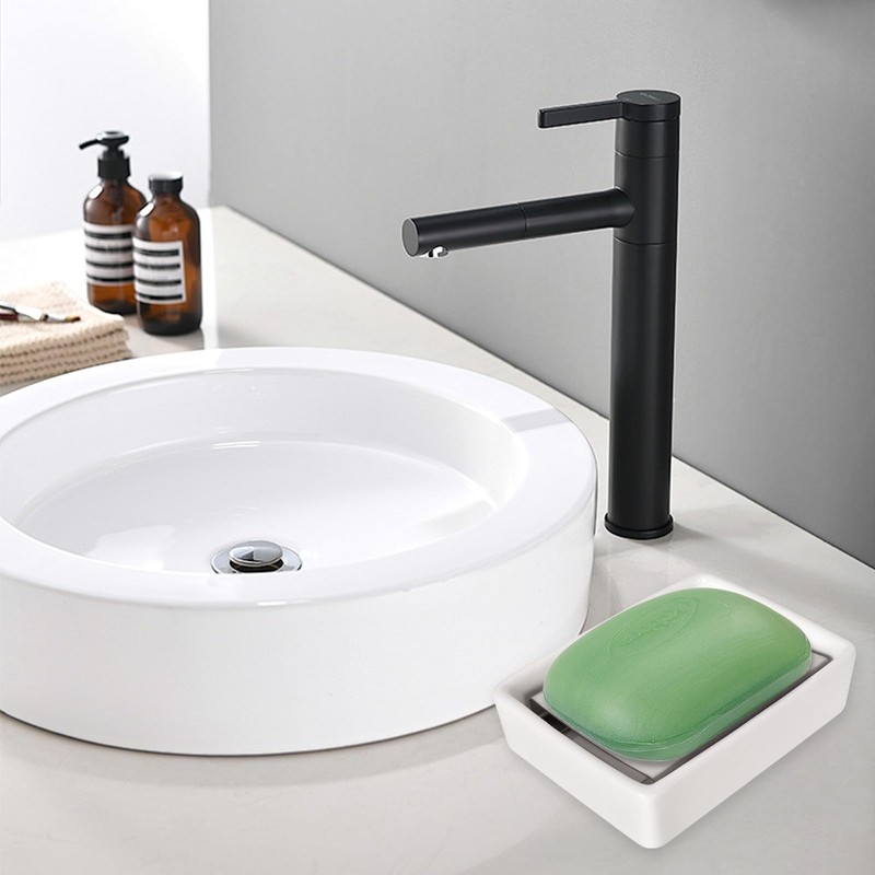 Double Layer Ceramic Soap Dish, Waterproof Soap Dish with Drain,