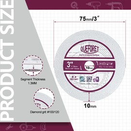 QUEFORET Diamond Glass Cutting Discs 3 Inch (75mm) - 3pcs Saw Blades for Glass Jade Crystal Wine Bottles, with 3/8 Inch (10mm) Arbor, for Mini Angle Grinder