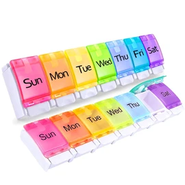 7 Day Pill Organizer, Rainbow Color, 2 Pack