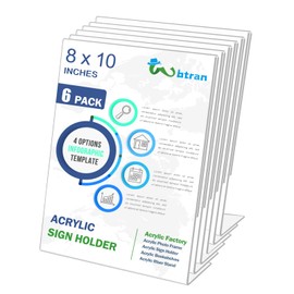 Wbtran Slanted Back Acrylic Sign Holder 8 x 10, Clear Tabletop Sign Holder, Acrylic Stands for Display 8 x 10, Plastic Paper Sign Holder for Office, Home, Restaurant (6 Pack)